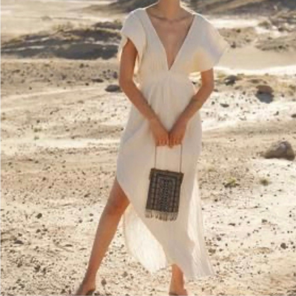 Savannah Morrow The Label Cream Organic Cotton Crinkle‎ Maxi Dress M/L NEW